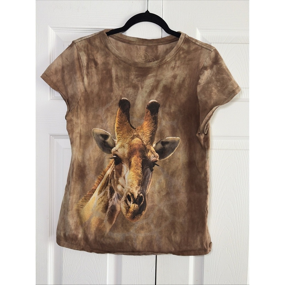 Kool Africa Giraffe Graphic Tee Womens Size L Brown Tie Dye Safari Cotton Shirt